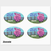 Pink Pig Buchzeichen Ovaler Aufkleber (Blatt)