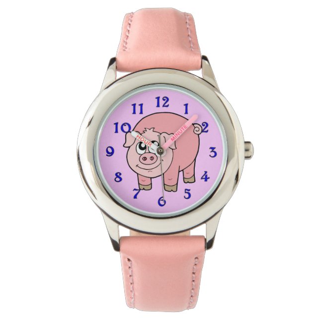 Pink Pig Cartoon Armbanduhr (Vorderseite)