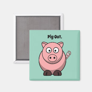 Pink Pig Cartoon, Funny GRILLEN Hog Design Magnet