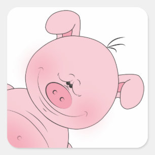 Pink Pig Cartoon Quadratischer Aufkleber
