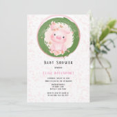 Pink Pig Cuteness Girl Babydusche Einladung (Stehend Vorderseite)