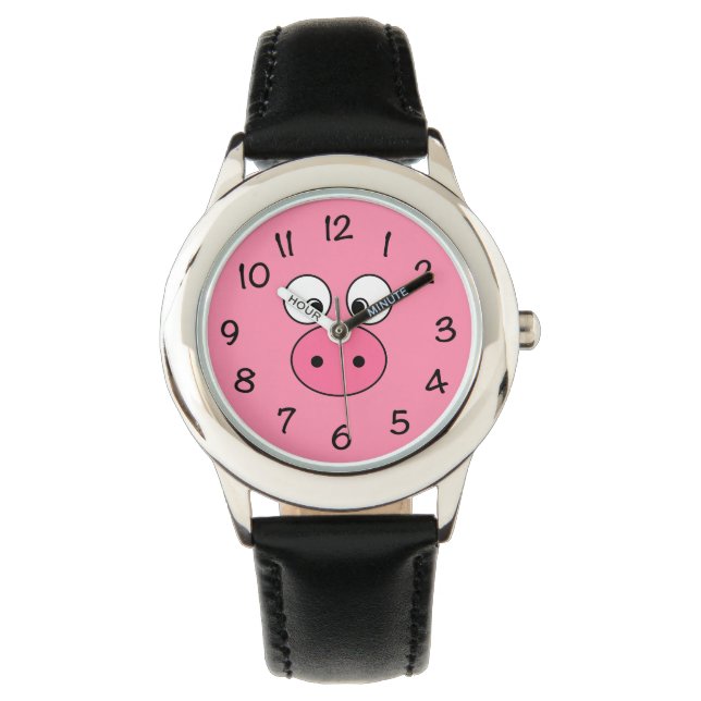 Pink Pig Face Armbanduhr (Vorderseite)