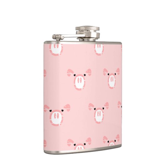 Pink Pig Face Pattern Flachmann (Rechts)