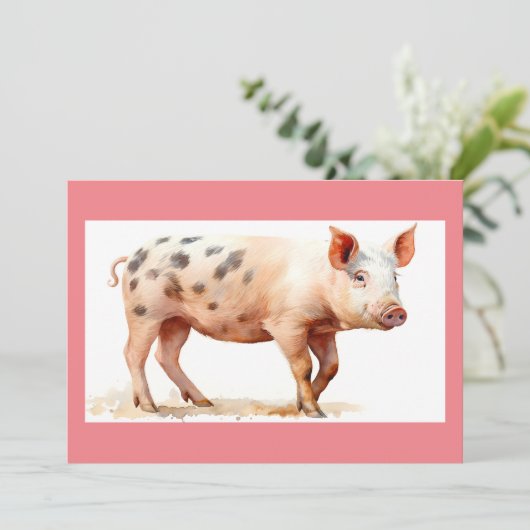 Pink Pig Flat Danke Karte (Stehend Vorderseite)