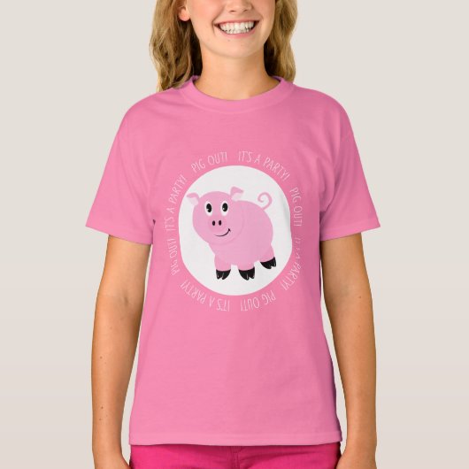 Pink Pig Out Party Time Albern Pig T-Shirt (Vorderseite)