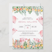 Pink Pig & Rabbit Baby Dusche aus Holz Einladung (Vorderseite)