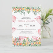 Pink Pig & Rabbit Baby Dusche aus Holz Einladung (Stehend Vorderseite)