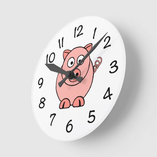 Pink Pig Runde Wanduhr (Winkel)