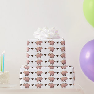 Pink Pig und Herz Umhüllungspapier Geschenkpapier