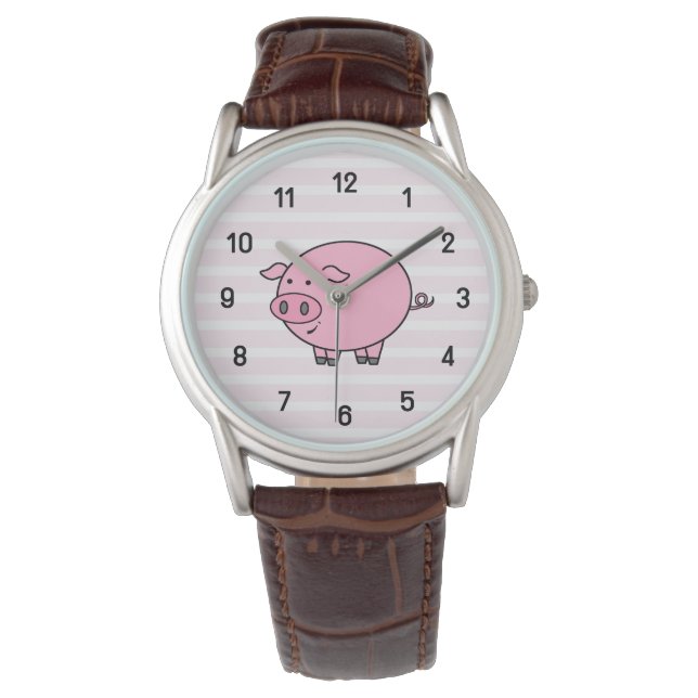 Pink Pig Wall Clock Armbanduhr (Vorderseite)