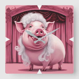 Pink Pig Wall Clock Quadratische Wanduhr