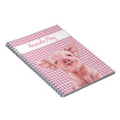 Pink Pig Watercolor Gingham Kariert Monogram Notizblock (Rechte Seite)