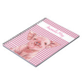Pink Pig Watercolor Gingham Kariert Monogram Notizblock (Linke Seite)