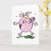 Pink Piggy Bank mit Geldscheinen Grußkarten Karte (Gelbe Blume)