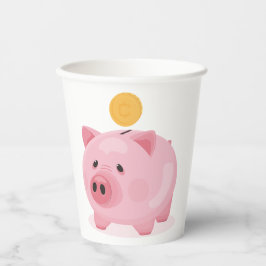 Pink Piggy Bank Pappbecher