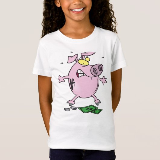Pink Piggy Bank with Money Girls T - Shirt (Vorderseite)