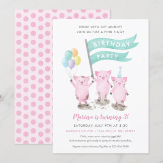 Pink Piggy Kindergeburtstag Party Einladung