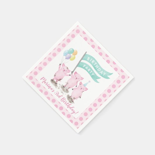 Pink Piggys Kindergeburtstag Party Serviette (Ecke)