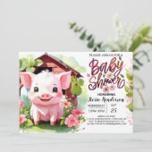 Pink Piglet Farm Animals Baby Dusche Einladung (Stehend Vorderseite)