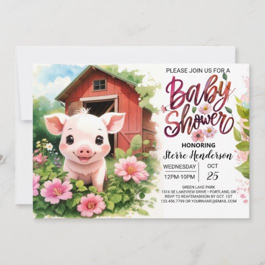 Pink Piglet's Boho Bash Floral Baby Dusche Einladung (Vorderseite)