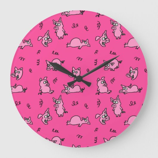 Pink Pigs Wall Clock Große Wanduhr (Vorderseite)