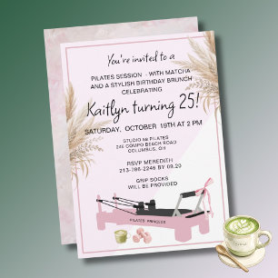 Pink Pilates & Matcha (jeder Alter) 25. Geburtstag Einladung