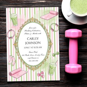 Pink Pilates und Matcha Geburtstagsfeier Einladung
