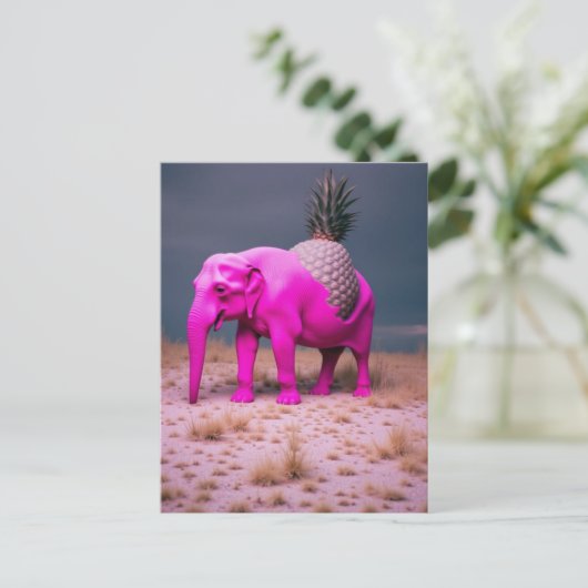 Pink Pinapple Elephant Surreal Postkarte (Stehend Vorderseite)