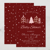 Pink Pine Tree Snow Winter Red Girl Babydusche Einladung (Vorne/Hinten)