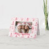 Pink Pine Trees Foto Weihnachtskarte Karte (Vorderseite)