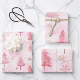 Pink Pine Trees Vintage Weihnachten Geschenkpapier Set
