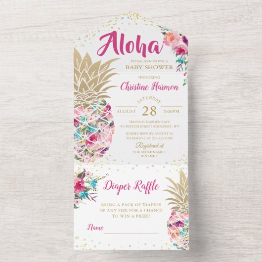 Pink Pineapa Bläserndusche & Windelwanne All In One Einladung (Innen Boden)