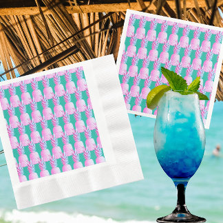 Pink Pineapples Caribbean Blue   Serviette