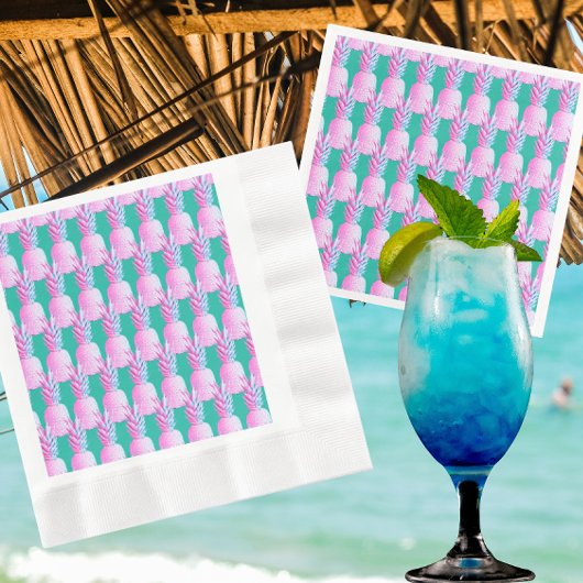 Pink Pineapples Caribbean Blue   Serviette