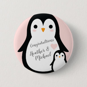 Pink Pinguin Baby Dusche Button