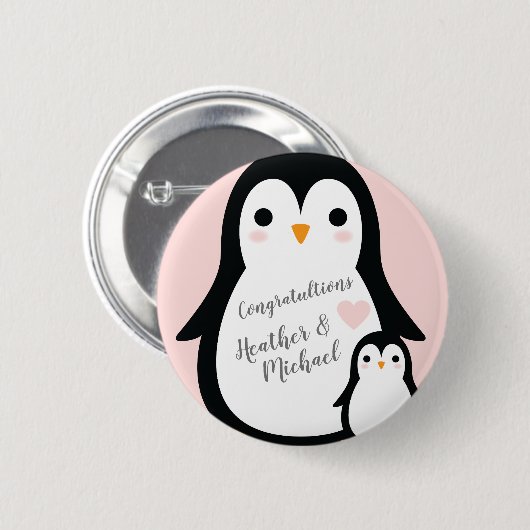 Pink Pinguin Baby Dusche Button (Vorne & Hinten)