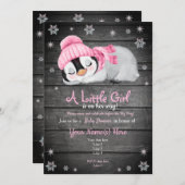 Pink Pinguin Baby Dusche Einladung, Winter Hat Einladung (Vorne/Hinten)