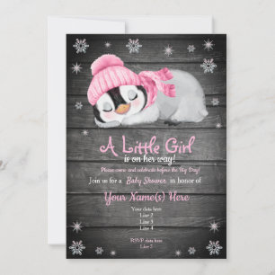 Pink Pinguin Baby Dusche Einladung, Winter Hat Einladung