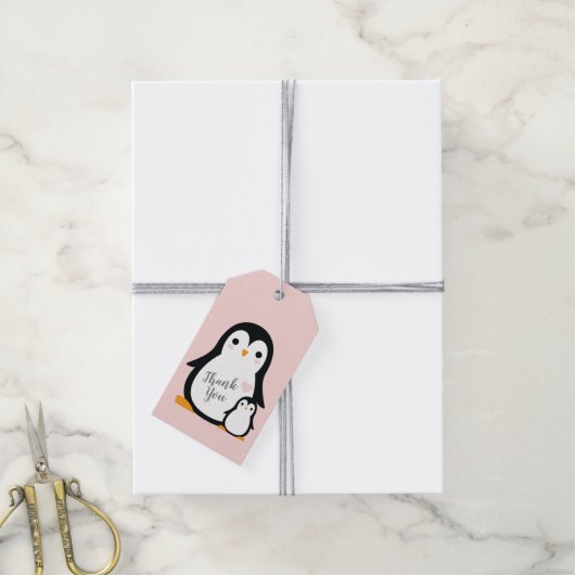 Pink Pinguin Baby Dusche Geschenkanhänger (Mit Garn)
