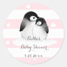 PInk Pinguin Baby Shower Stickers