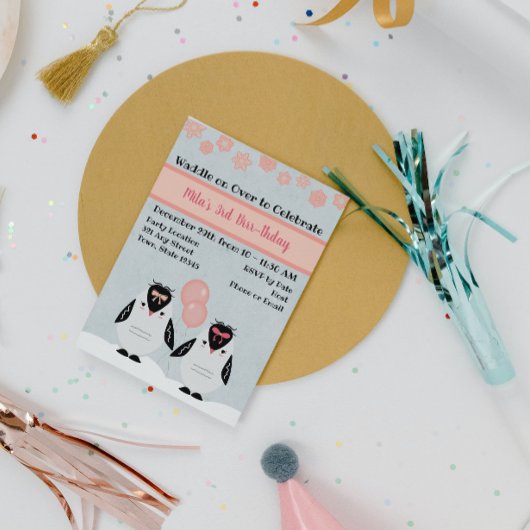 Pink Pinguin Birthday Einladung