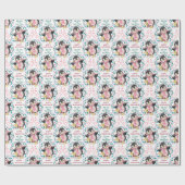 Pink Pinguin Sled Wreath Weihnachtswrapping Paper Geschenkpapier (Flach)