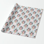 Pink Pinguin Sled Wreath Weihnachtswrapping Paper Geschenkpapier (Ungerollt)