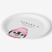 Pink Pinguin Winter Baby Dusche Pappteller (Schrägansicht)