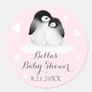 Pink Pinguins Baby Shower Stickers
