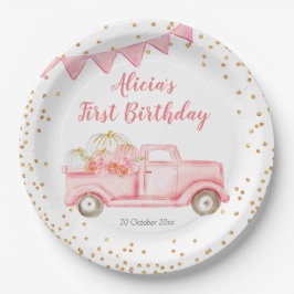 Pink Pink Pumpkin Truck Papier Party Plättchen Pappteller