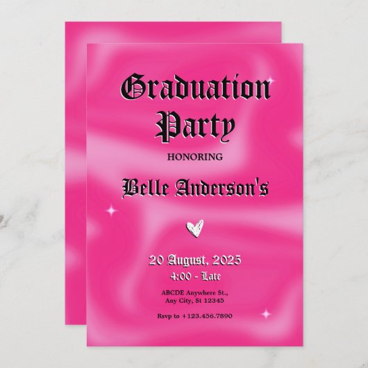 Pink Pinselstriche y2k Retro Abschluss Bachelor Einladung (Vorne/Hinten)