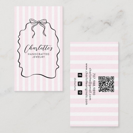 Pink Pinstripe Ribbon Doodle Jewelier Designer Visitenkarte (Vorne/Hinten)