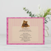 Pink Pinstripe Teddy Bear Babyankündigung Ankündigung (Stehend Vorderseite)