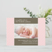 Pink Pinstripes Foto Geburtshinweise Ankündigung (Stehend Vorderseite)